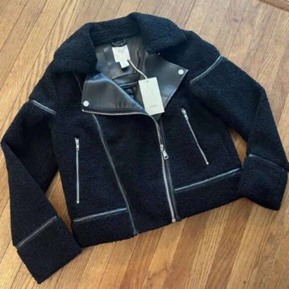 Joie Moto Jacket Shearling/Faux Leather Black Zip Details Size XS - Picture 1 of 9